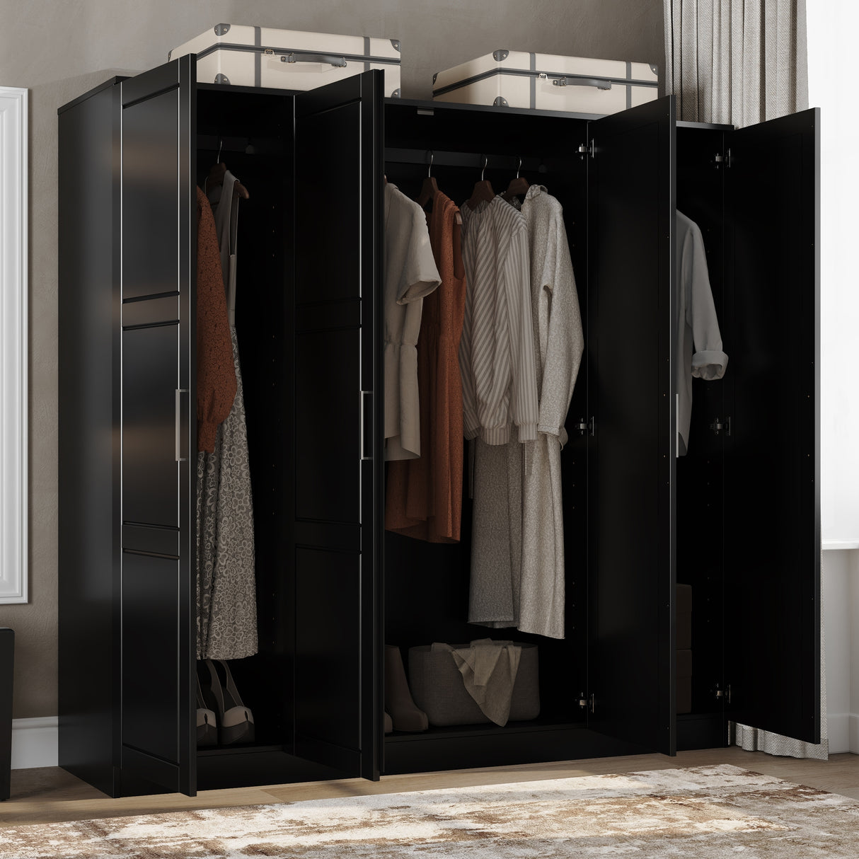 100% Solid Wood Cosmo 4-Door Wardrobe with Solid Wood or Mirrored Doors by Palace Imports