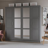 100% Solid Wood Cosmo 4-Door Wardrobe with Solid Wood or Mirrored Doors by Palace Imports