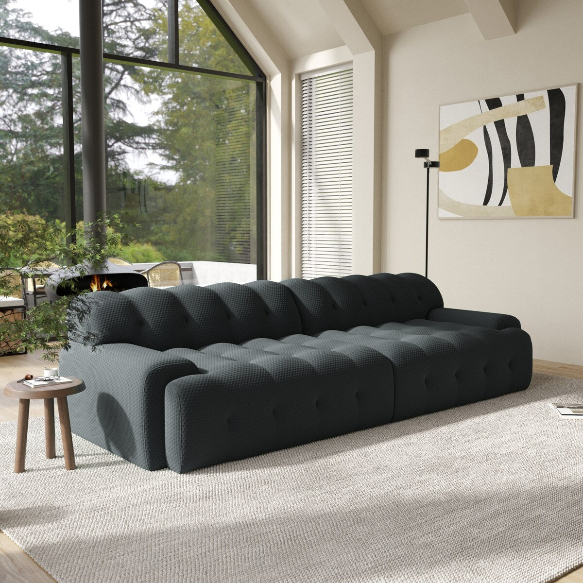 102.4" Cloud Sofa Couch，3-seater Upholstered 3D Textile Material Sectional Sofa For Living Room, Apartment