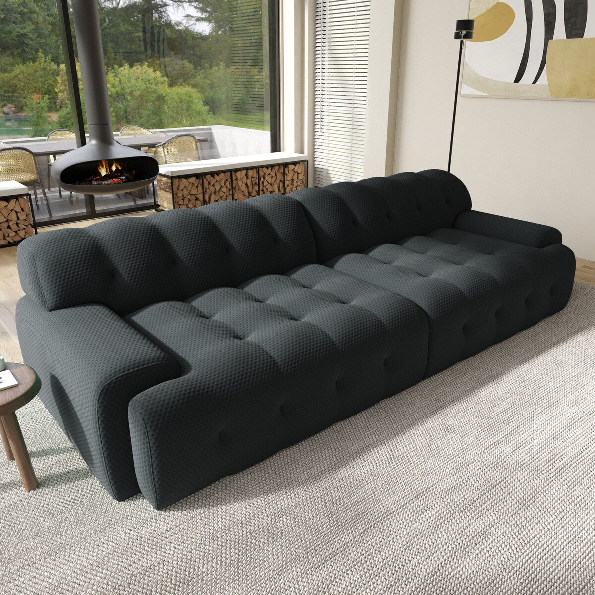 102.4" Cloud Sofa Couch，3-seater Upholstered 3D Textile Material Sectional Sofa For Living Room, Apartment