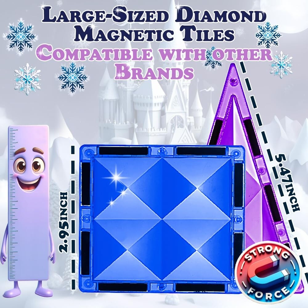 102pcs Frozen Princess Castle Magnetic Tiles Building Blocks - 3D Diamond Blocks, STEM Educational Toddler Toys