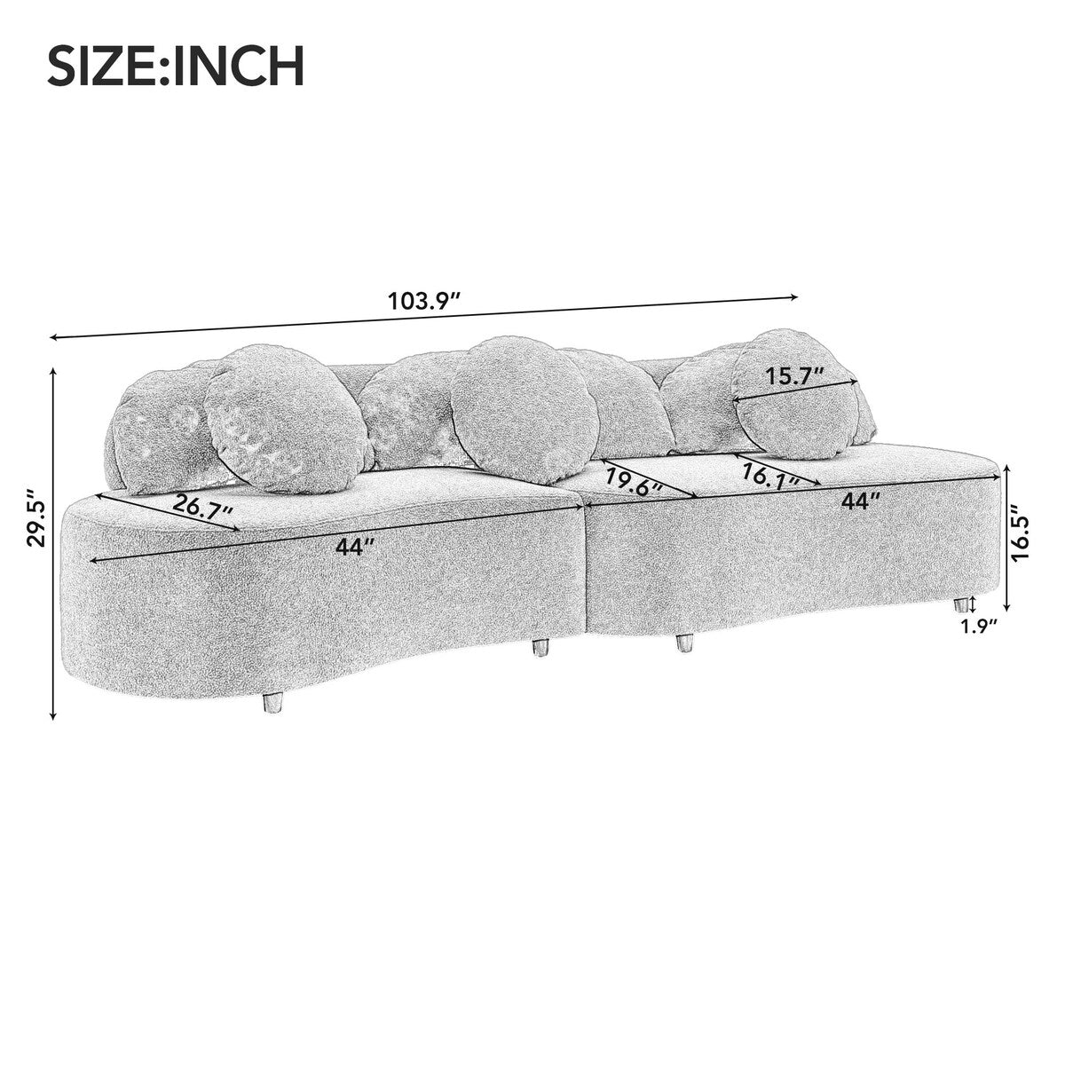 103.9" Modern Sofa Lamb Velvet Upholstered Couch for Living Room