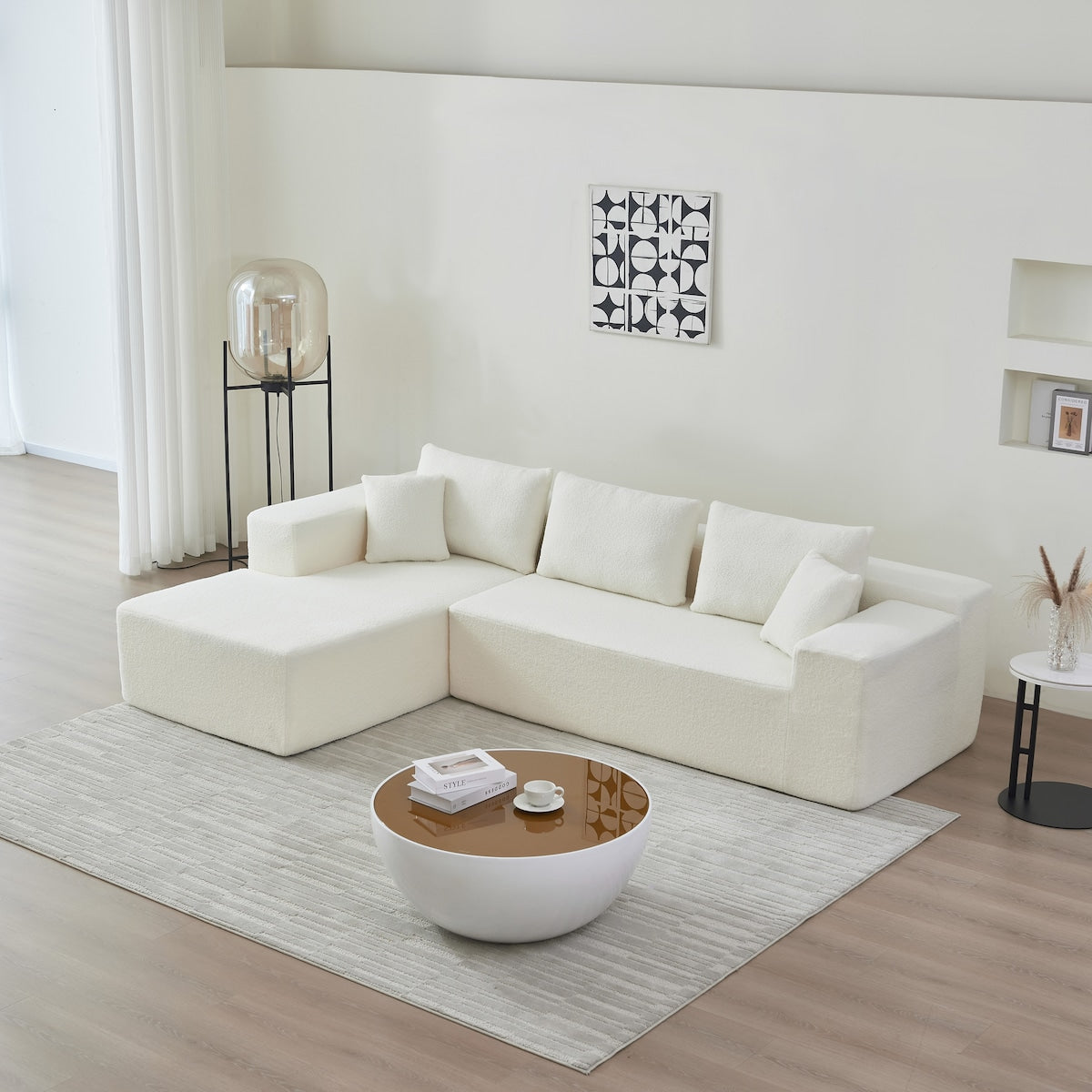 104.33" Sponge Sectional Sofa Couch for Living Room, L Shaped Modern Lamb Modular High Density Sponge Floor Sofa