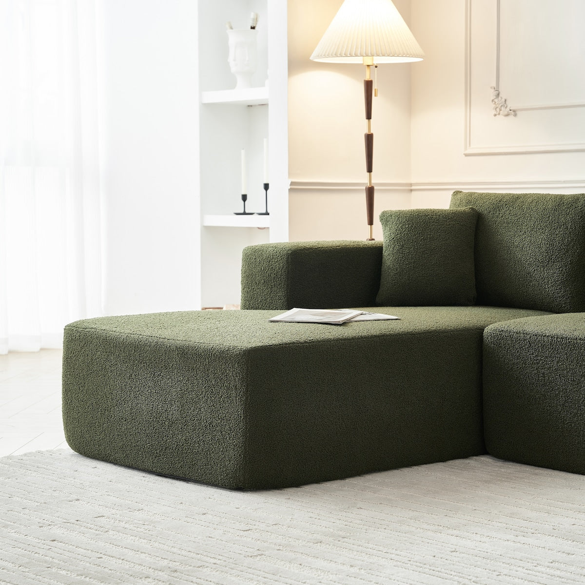 104.33" Sponge Sectional Sofa Couch for Living Room, L Shaped Modern Lamb Modular High Density Sponge Floor Sofa