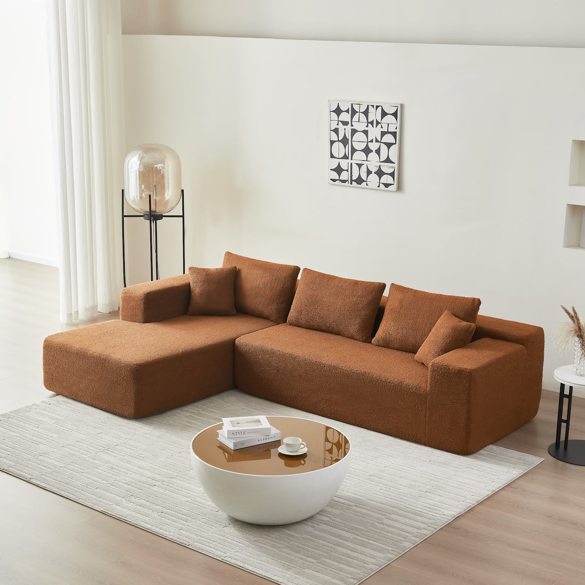 104.33" Sponge Sectional Sofa Couch for Living Room, L Shaped Modern Lamb Modular High Density Sponge Floor Sofa