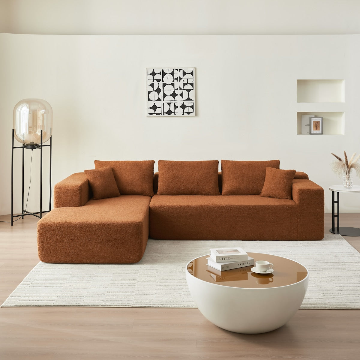 104.33" Sponge Sectional Sofa Couch for Living Room, L Shaped Modern Lamb Modular High Density Sponge Floor Sofa