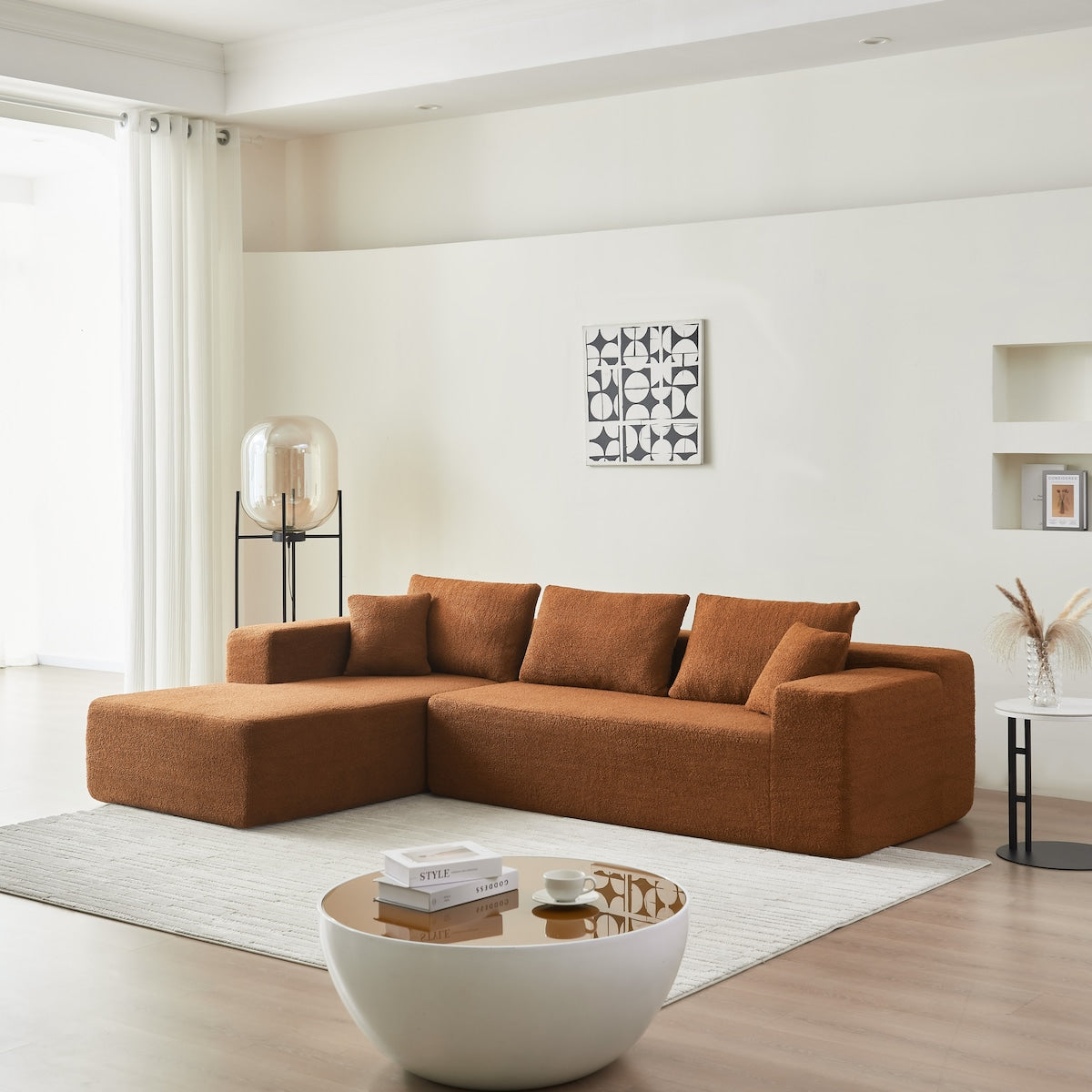 104.33" Sponge Sectional Sofa Couch for Living Room, L Shaped Modern Lamb Modular High Density Sponge Floor Sofa