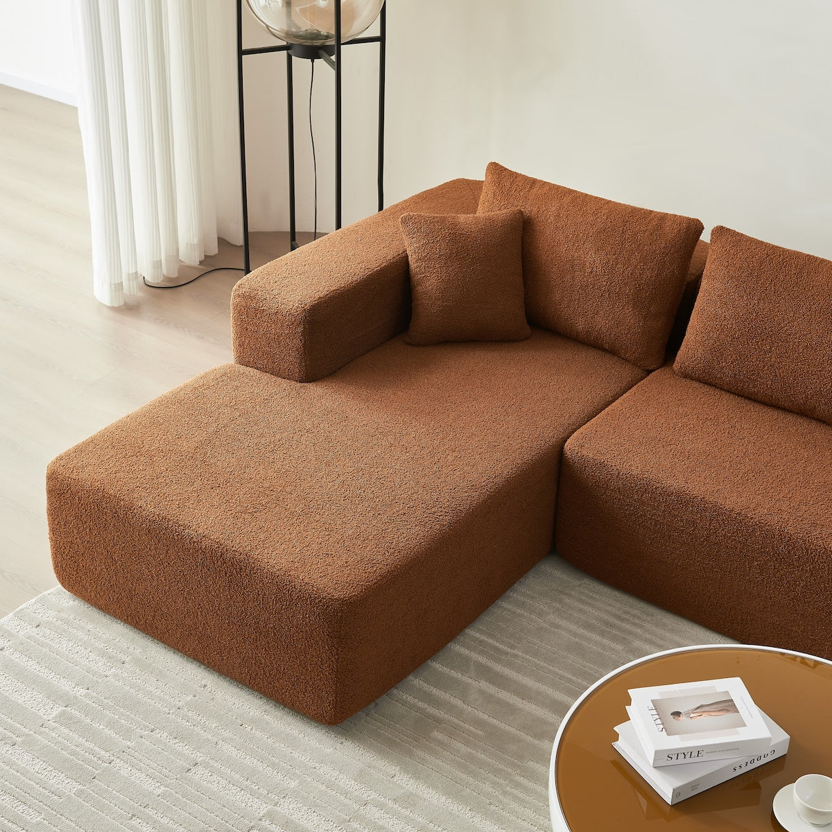 104.33" Sponge Sectional Sofa Couch for Living Room, L Shaped Modern Lamb Modular High Density Sponge Floor Sofa