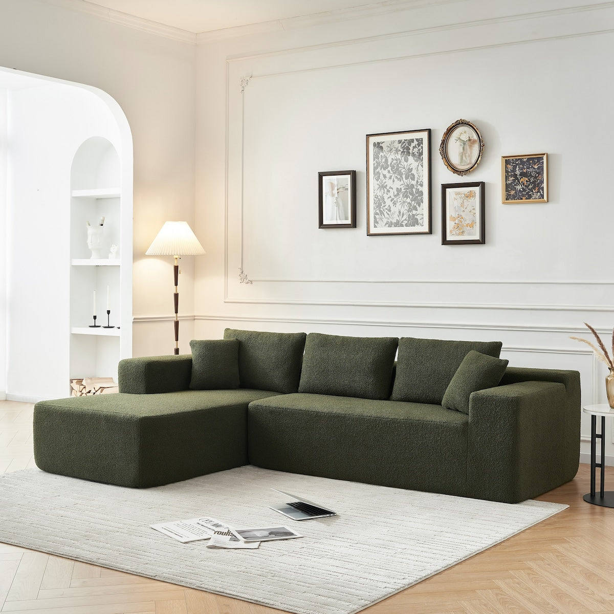 104.33" Sponge Sectional Sofa Couch for Living Room, L Shaped Modern Lamb Modular High Density Sponge Floor Sofa