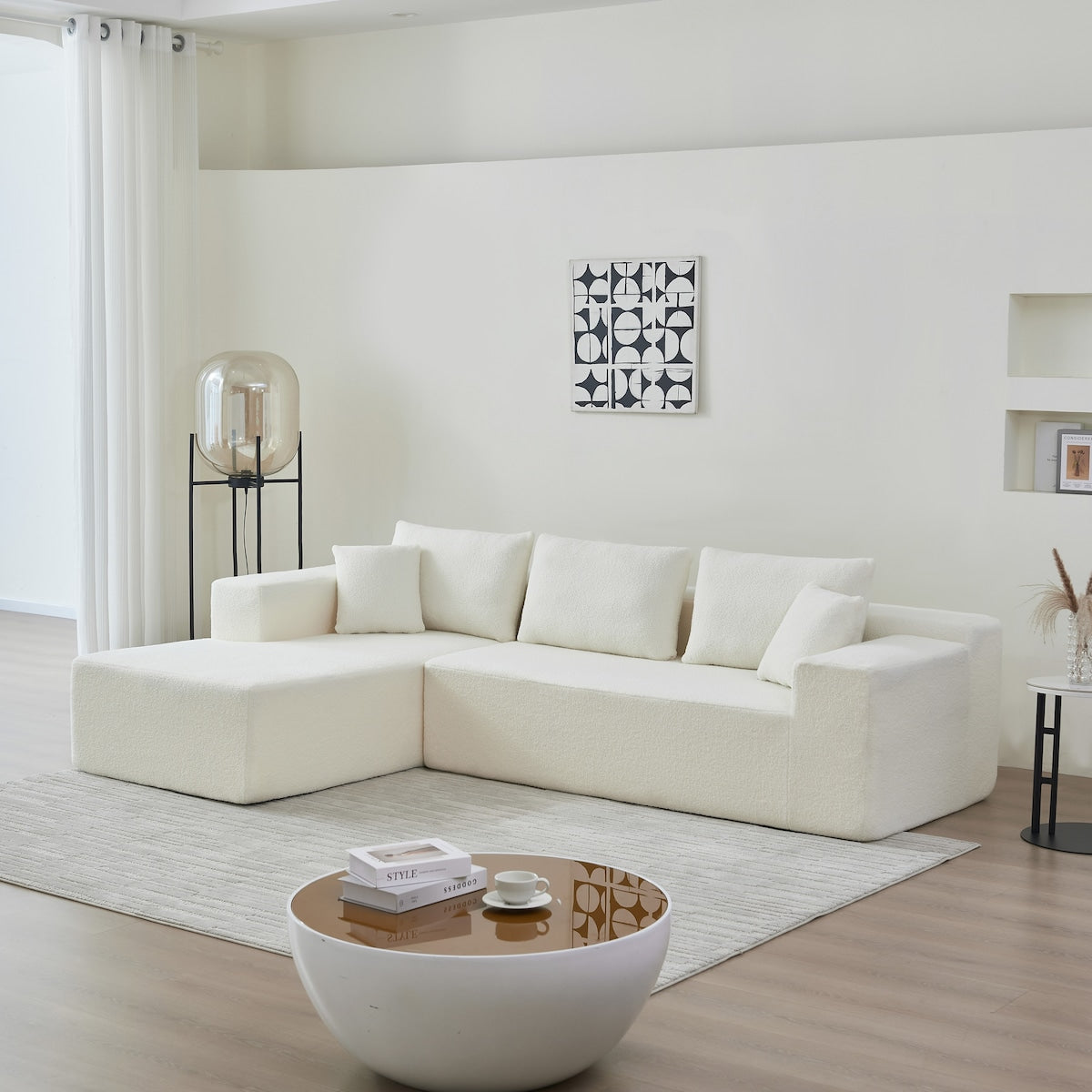 104.33" Sponge Sectional Sofa Couch for Living Room, L Shaped Modern Lamb Modular High Density Sponge Floor Sofa