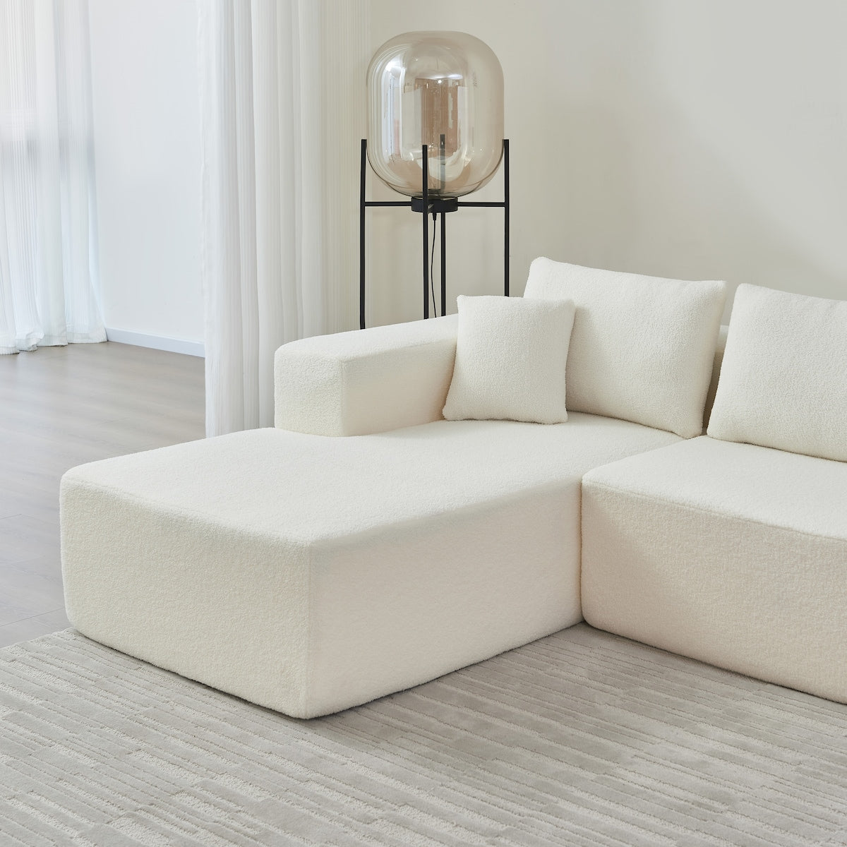 104.33" Sponge Sectional Sofa Couch for Living Room, L Shaped Modern Lamb Modular High Density Sponge Floor Sofa