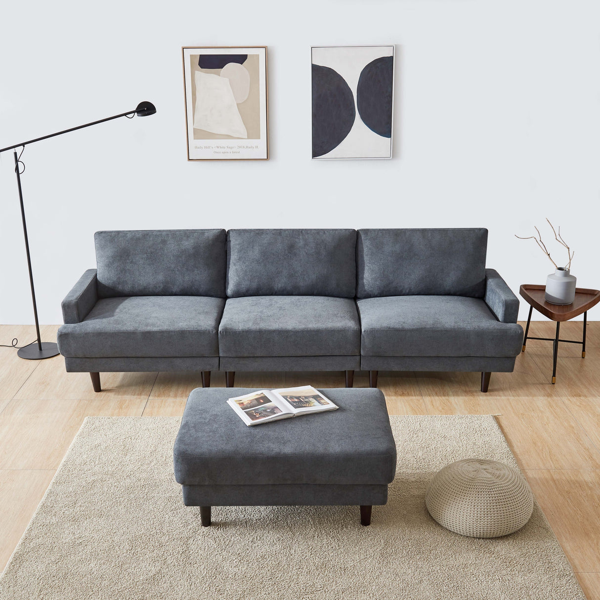 104.6" L Shape Modern Fabric Sectional Sofa with Solid Wood Frame & Legs, 3 Seater Sofa with Reversible Ottoman for Living Room