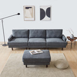 104.6" L Shape Modern Fabric Sectional Sofa with Solid Wood Frame & Legs, 3 Seater Sofa with Reversible Ottoman for Living Room