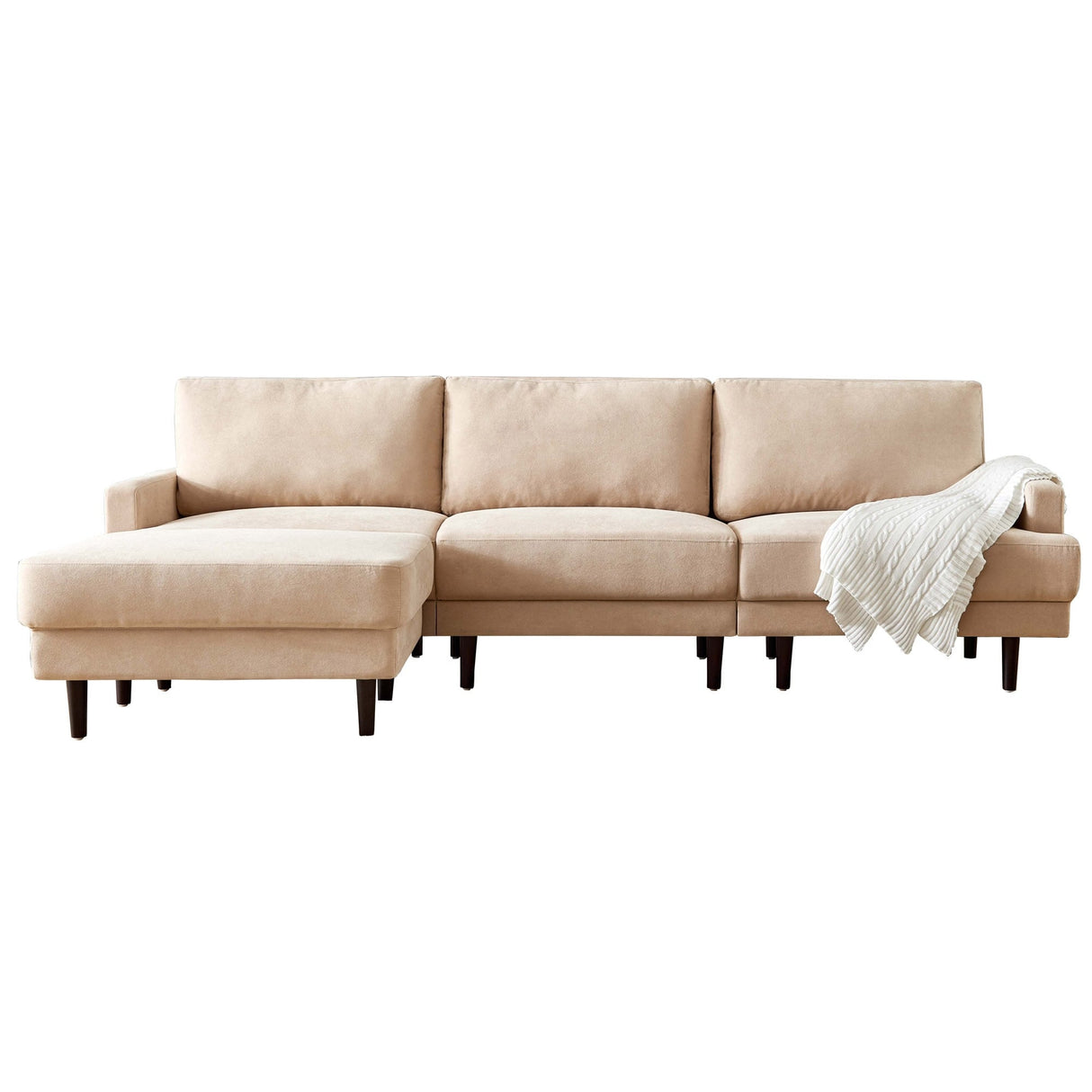 104.6" L Shape Modern Fabric Sectional Sofa with Solid Wood Frame & Legs, 3 Seater Sofa with Reversible Ottoman for Living Room