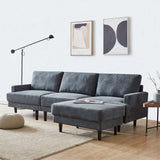 104.6" L Shape Modern Fabric Sectional Sofa with Solid Wood Frame & Legs, 3 Seater Sofa with Reversible Ottoman for Living Room