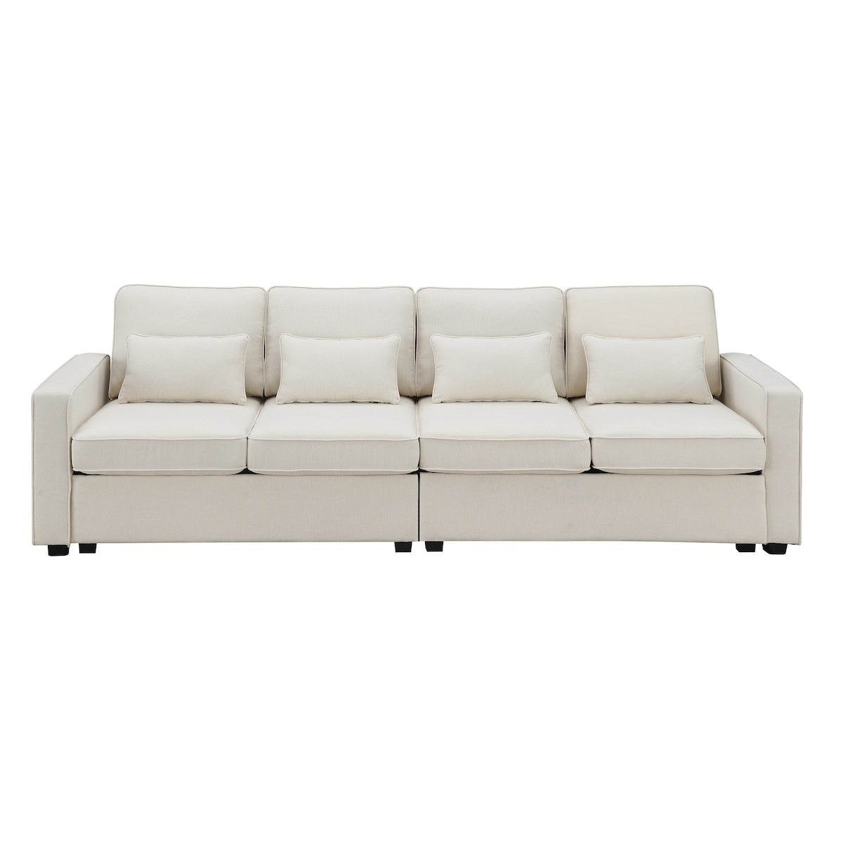 104" 4-Seater Modern Linen Fabric Sofa with Armrest Pockets and 4 Pillows,Minimalist Style Couch