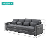 104" 4-Seater Modern Linen Fabric Sofa with Armrest Pockets and 4 Pillows,Minimalist Style Couch