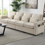 104" 4-Seater Modern Linen Fabric Sofa with Armrest Pockets and 4 Pillows,Minimalist Style Couch