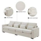 104" 4-Seater Modern Linen Fabric Sofa with Armrest Pockets and 4 Pillows,Minimalist Style Couch