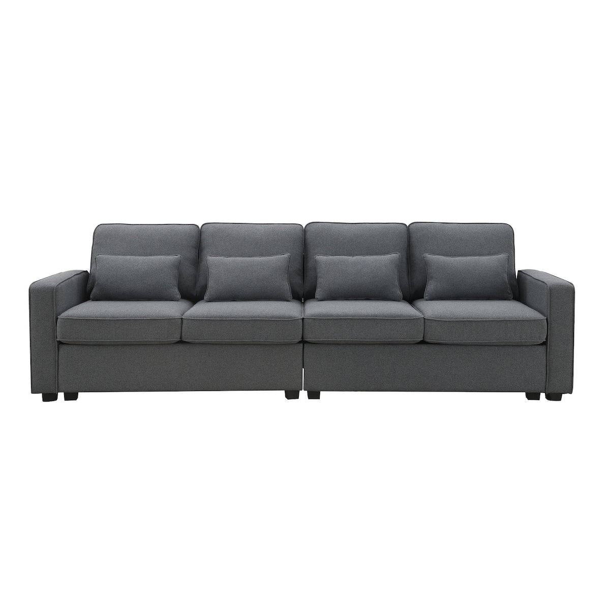 104" 4-Seater Modern Linen Fabric Sofa with Armrest Pockets and 4 Pillows,Minimalist Style Couch