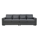 104" 4-Seater Modern Linen Fabric Sofa with Armrest Pockets and 4 Pillows,Minimalist Style Couch