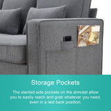 104" 4-Seater Modern Linen Fabric Sofa with Armrest Pockets and 4 Pillows,Minimalist Style Couch