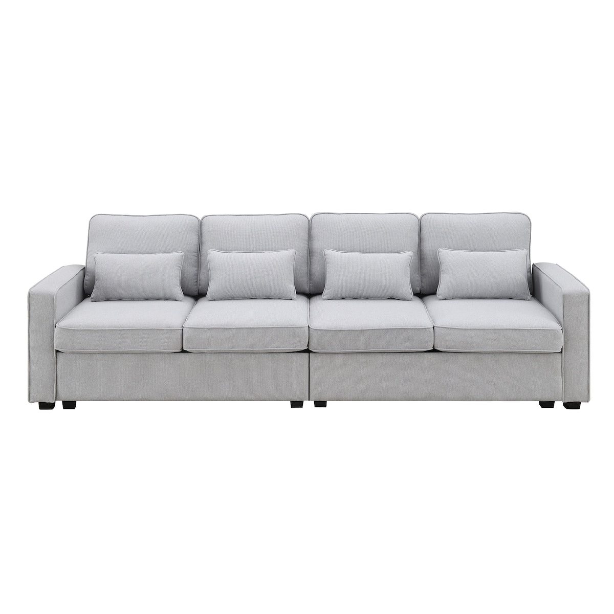 104" 4-Seater Modern Linen Fabric Sofa with Armrest Pockets and 4 Pillows,Minimalist Style Couch