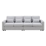 104" 4-Seater Modern Linen Fabric Sofa with Armrest Pockets and 4 Pillows,Minimalist Style Couch