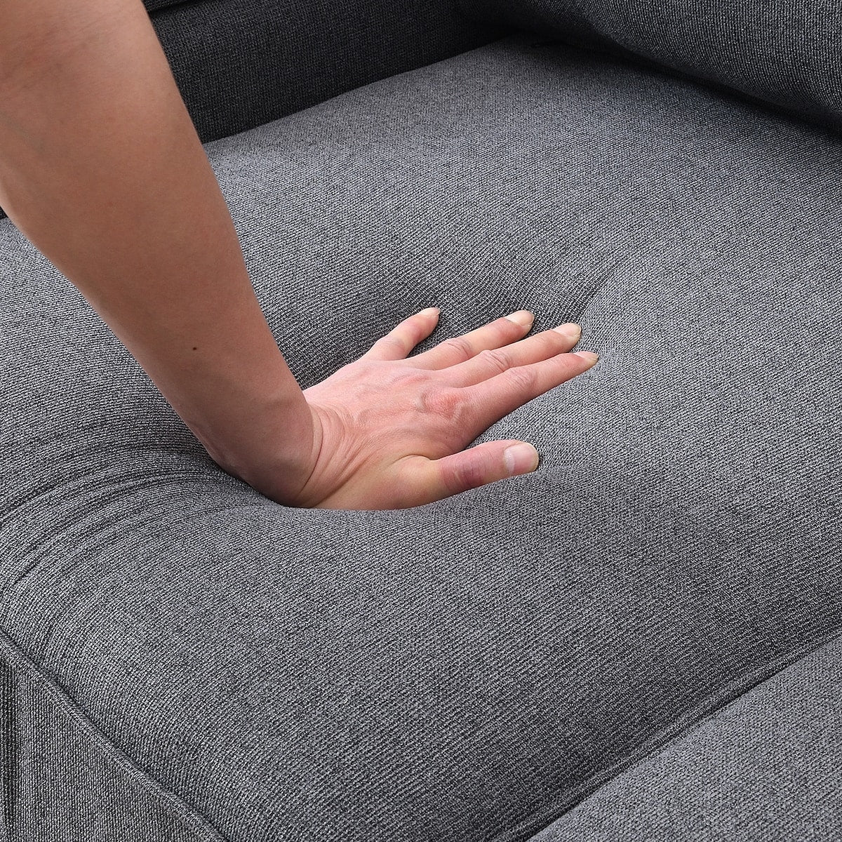 104" 4-Seater Modern Linen Fabric Sofa with Armrest Pockets and 4 Pillows,Minimalist Style Couch