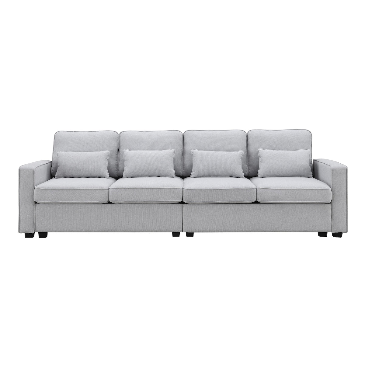 104" 4-Seater Modern Linen Fabric Sofa with Armrest Pockets and 4 Pillows,Minimalist Style Couch