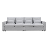 104" 4-Seater Modern Linen Fabric Sofa with Armrest Pockets and 4 Pillows,Minimalist Style Couch