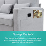 104" 4-Seater Modern Linen Fabric Sofa with Armrest Pockets and 4 Pillows,Minimalist Style Couch