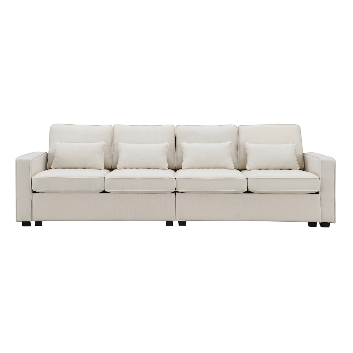 104" 4-Seater Modern Linen Fabric Sofa with Armrest Pockets and 4 Pillows,Minimalist Style Couch