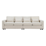 104" 4-Seater Modern Linen Fabric Sofa with Armrest Pockets and 4 Pillows,Minimalist Style Couch