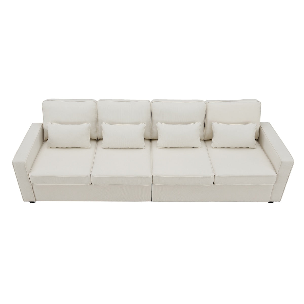 104" 4-Seater Modern Linen Fabric Sofa with Armrest Pockets and 4 Pillows,Minimalist Style Couch