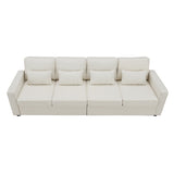104" 4-Seater Modern Linen Fabric Sofa with Armrest Pockets and 4 Pillows,Minimalist Style Couch