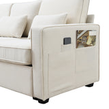 104" 4-Seater Modern Linen Fabric Sofa with Armrest Pockets and 4 Pillows,Minimalist Style Couch
