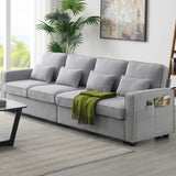 104" 4-Seater Modern Linen Fabric Sofa with Armrest Pockets and 4 Pillows,Minimalist Style Couch