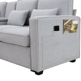 104" 4-Seater Modern Linen Fabric Sofa with Armrest Pockets and 4 Pillows,Minimalist Style Couch