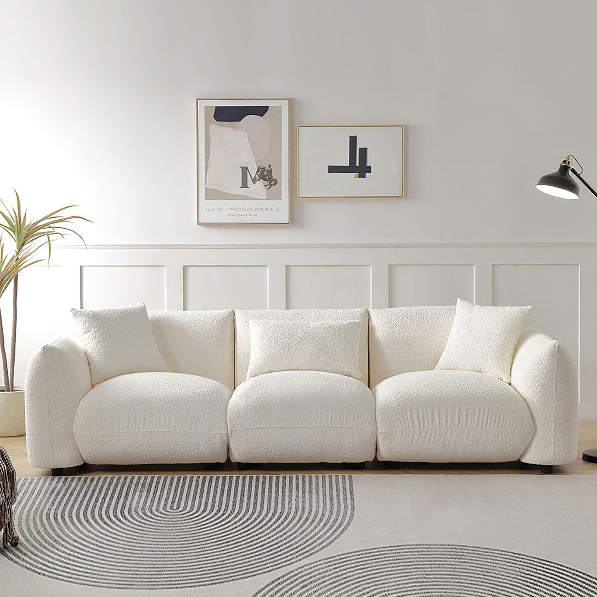 Upholstered Comfortable Soft Lamb Down White Sectional Sofa Couch with Ottoman