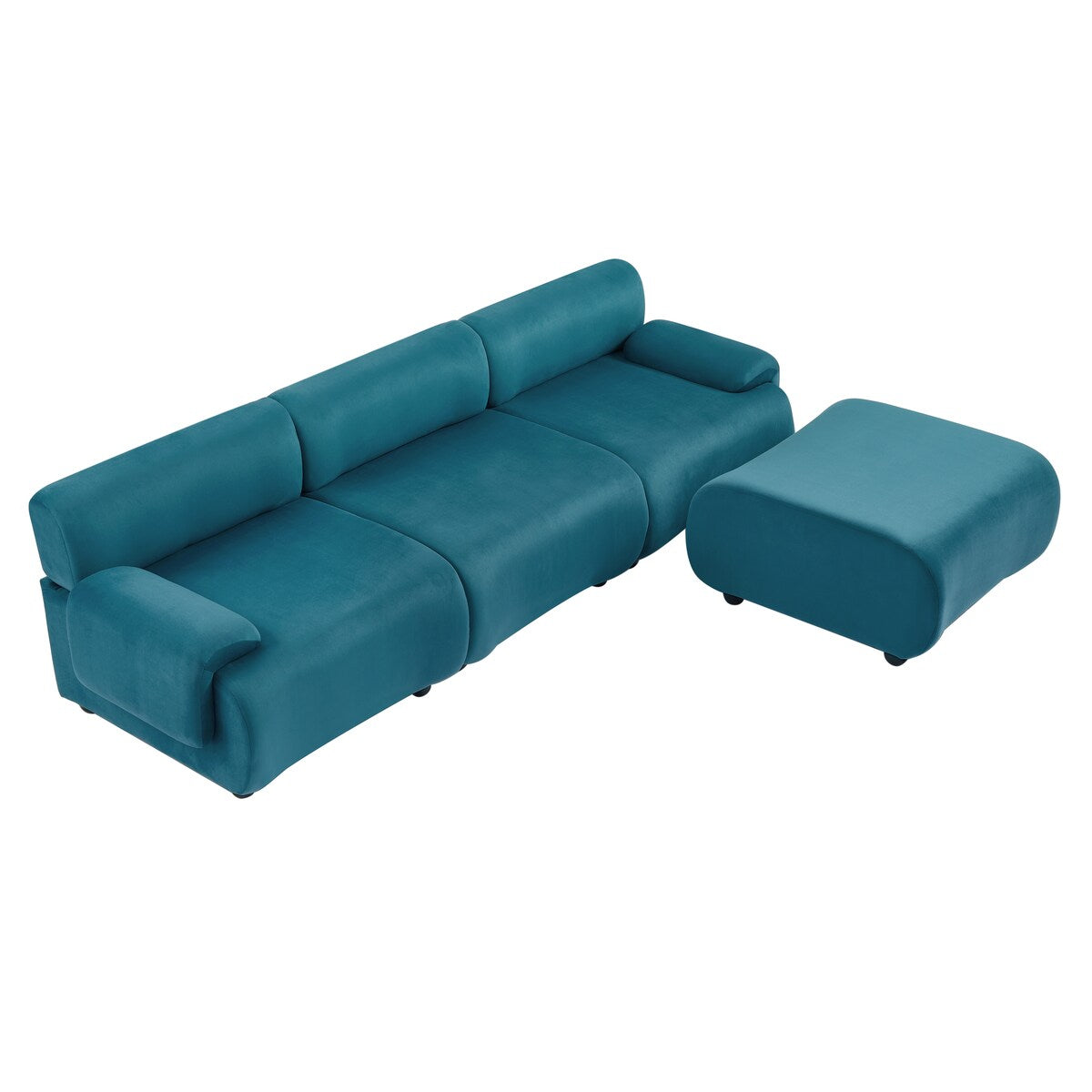 105" Blue Lambswool 3-Seat Modular Sectional Sofa with Ottoman, Deep Seat Cloud Couch