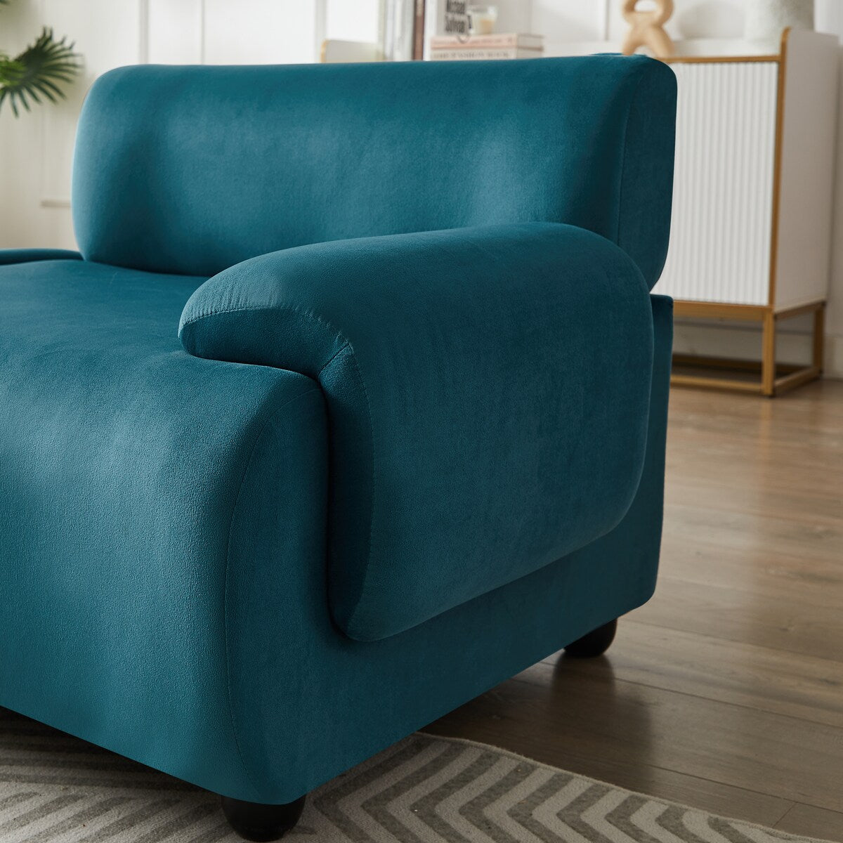 105" Blue Lambswool 3-Seat Modular Sectional Sofa with Ottoman, Deep Seat Cloud Couch