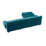 105" Blue Lambswool 3-Seat Modular Sectional Sofa with Ottoman, Deep Seat Cloud Couch
