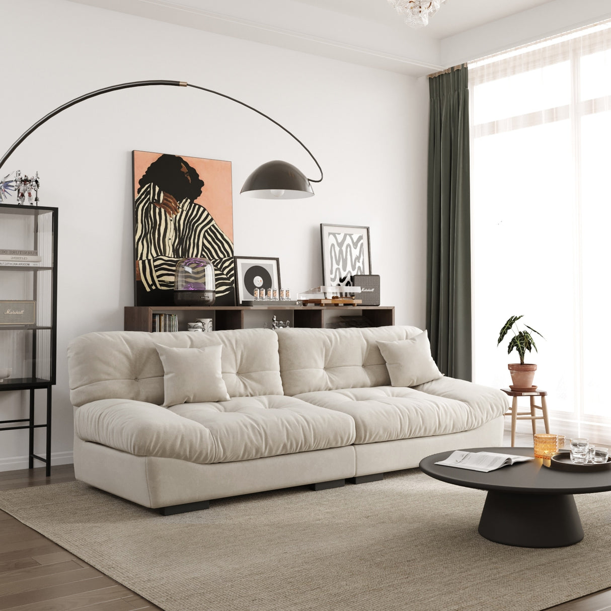 105" Suede Fabric Sectional Sofa Cloud Shape Couch for Living Room