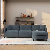 107.87" Sectional Sofa with Ottoman, Removable Cushions and Armrest Pockets,Dark Gray