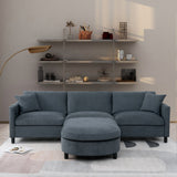 107.87" Sectional Sofa with Ottoman, Removable Cushions and Armrest Pockets,Dark Gray
