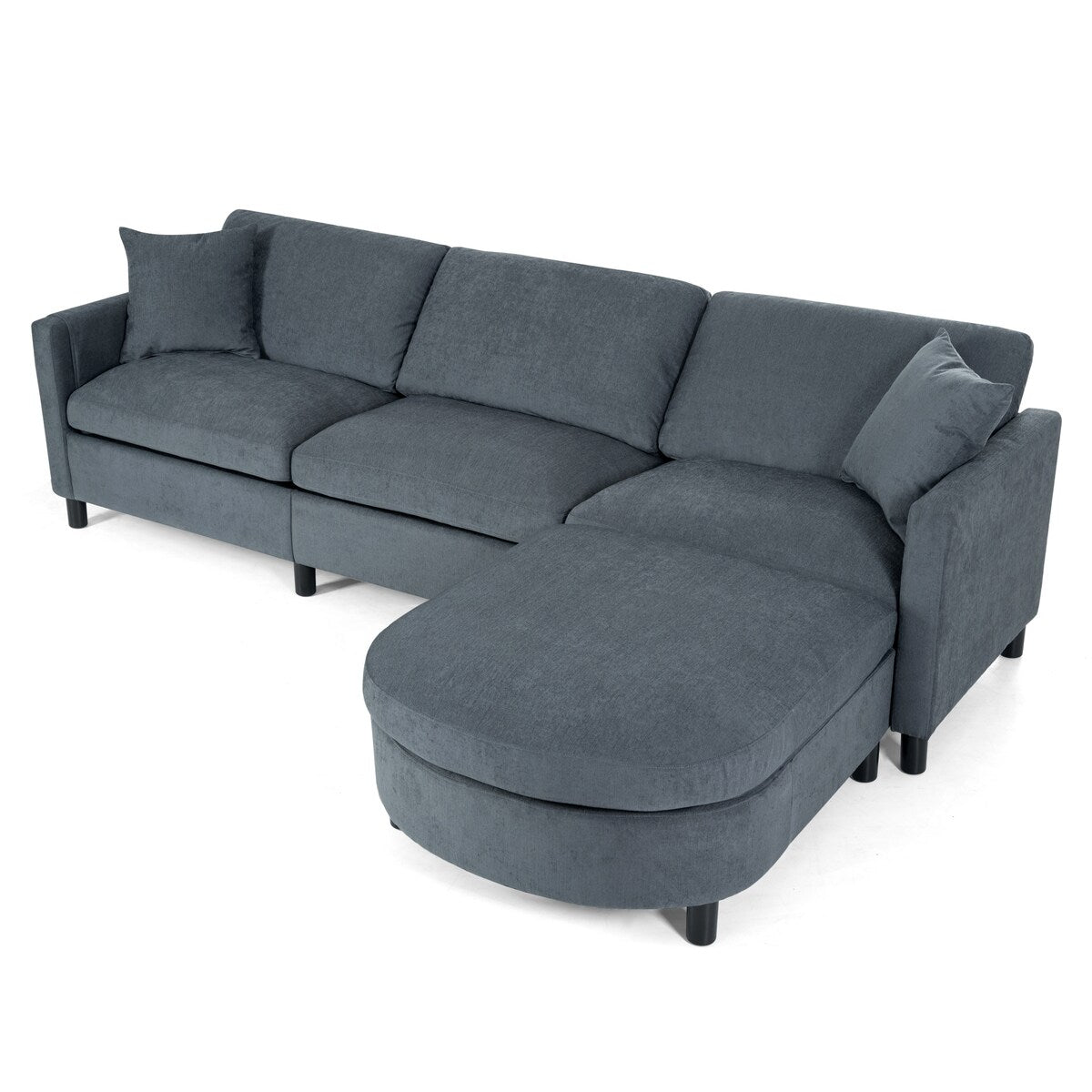 107.87" Sectional Sofa with Ottoman, Removable Cushions and Armrest Pockets,Dark Gray