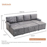 108"Reversible Pull-out U-shaped Sofa Bed w/Storage Chaise,2 USB Ports