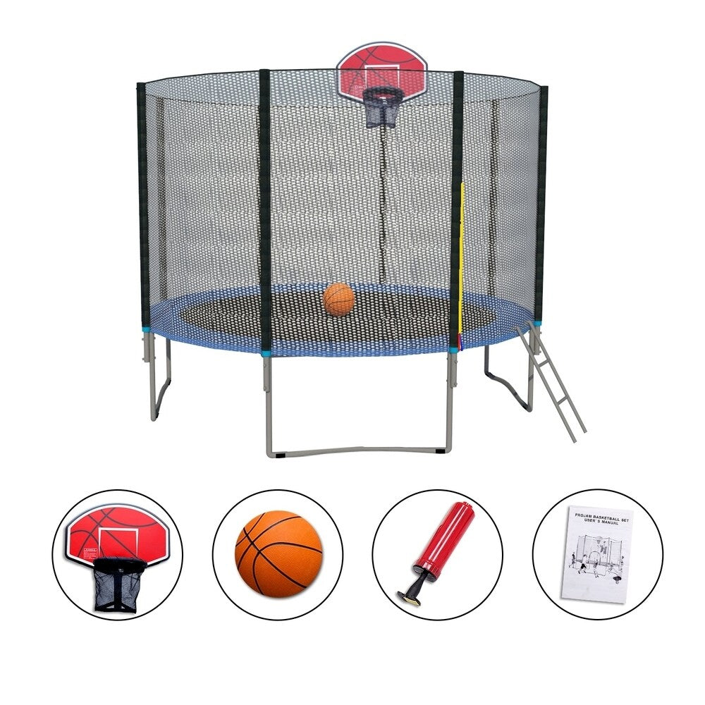 10FT Round Trampoline with Basketball Hoop Safety Enclosure Pad Ladder