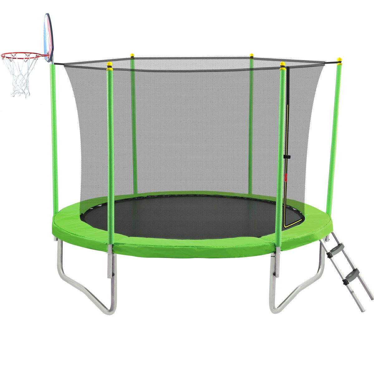 10FT Trampoline for Kids with Safety Enclosure Net, Basketball Hoop and Ladder